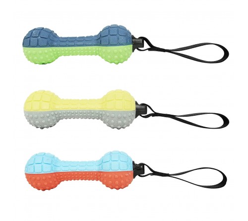 Squeaky Dumbbell with Grooves and Grip Strap Holder Chew Toys for Dogs & Puppies